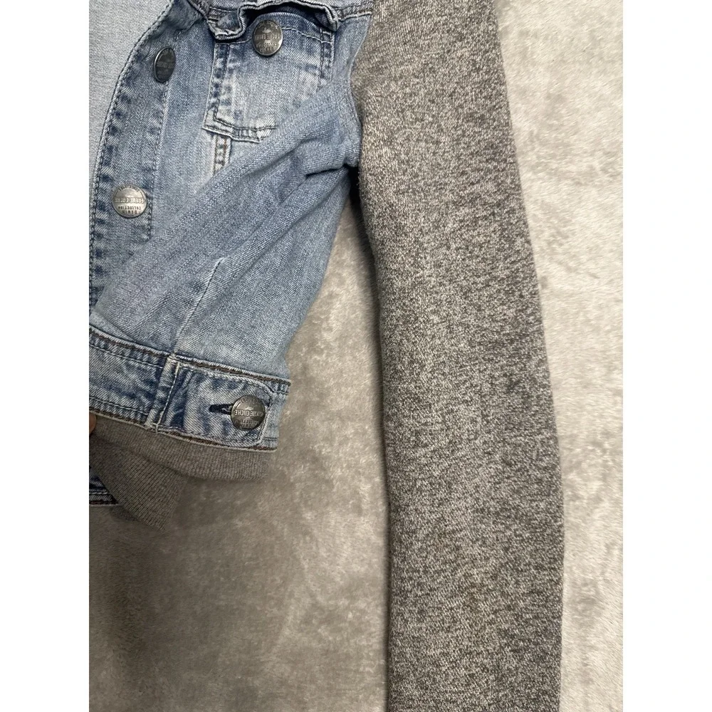 Cache Cache Denim Spirit Girls‎ Denim Jacket Size 3 Knit Sleeve Jean Jacket